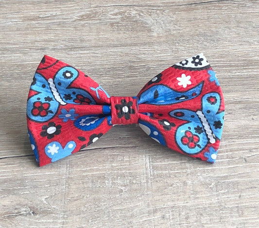Red and Blue floral Dog Bowtie, pet accessories, bow ties, dog accessories, dog collar, pet bow tie