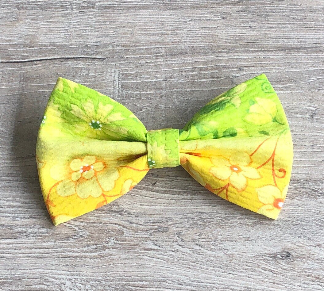 Yellow Floral Dog Bowtie, Pet Collar Accessory