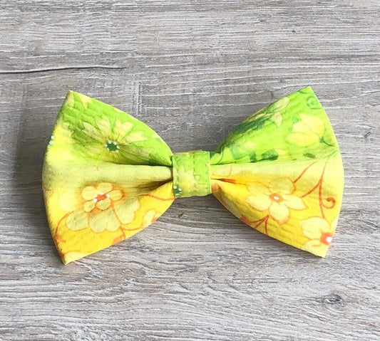 Yellow Floral Dog Bowtie, Pet Collar Accessory