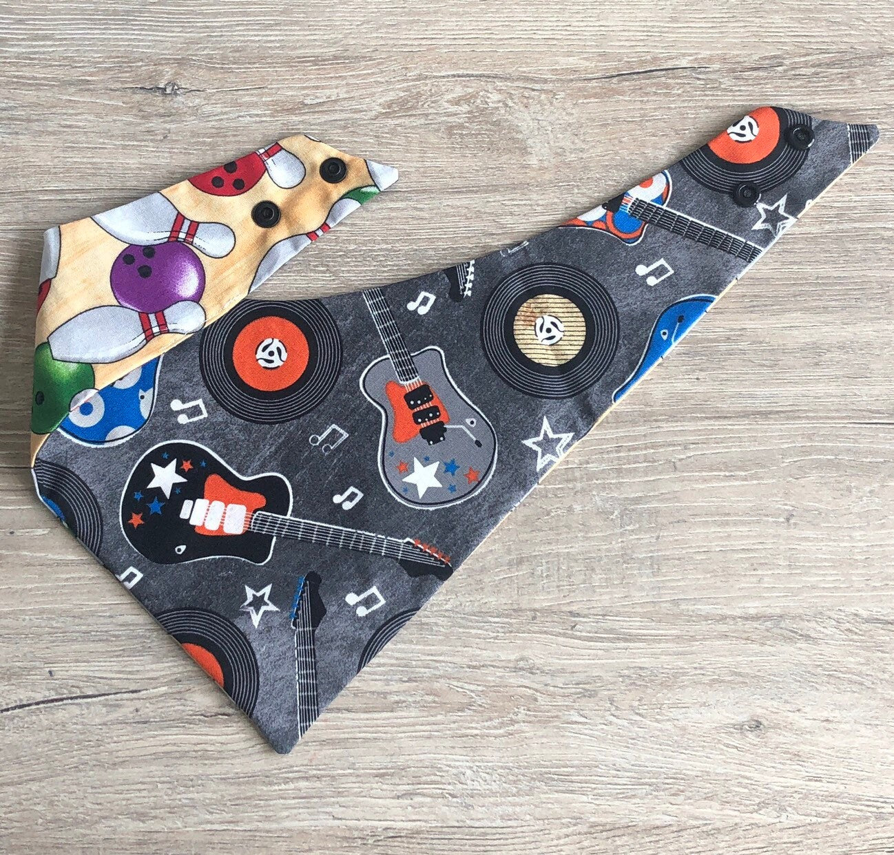 Rock and Roll Pet Bandana, Reversible Snap-On Dog Scarf