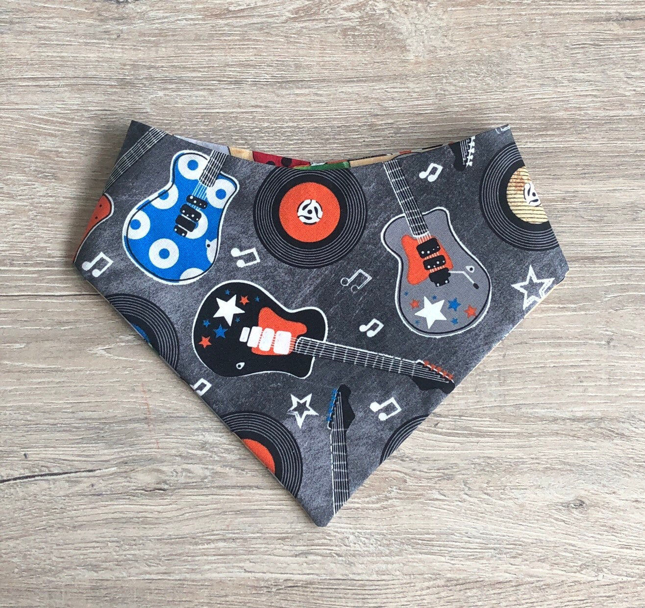Rock and Roll Pet Bandana, Reversible Snap-On Dog Scarf