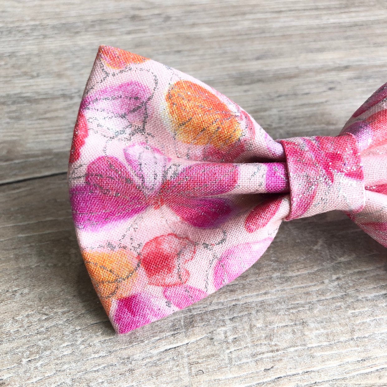 Butterfly Glitter Dog Bowtie, Pink Floral Pet Collar Accessory