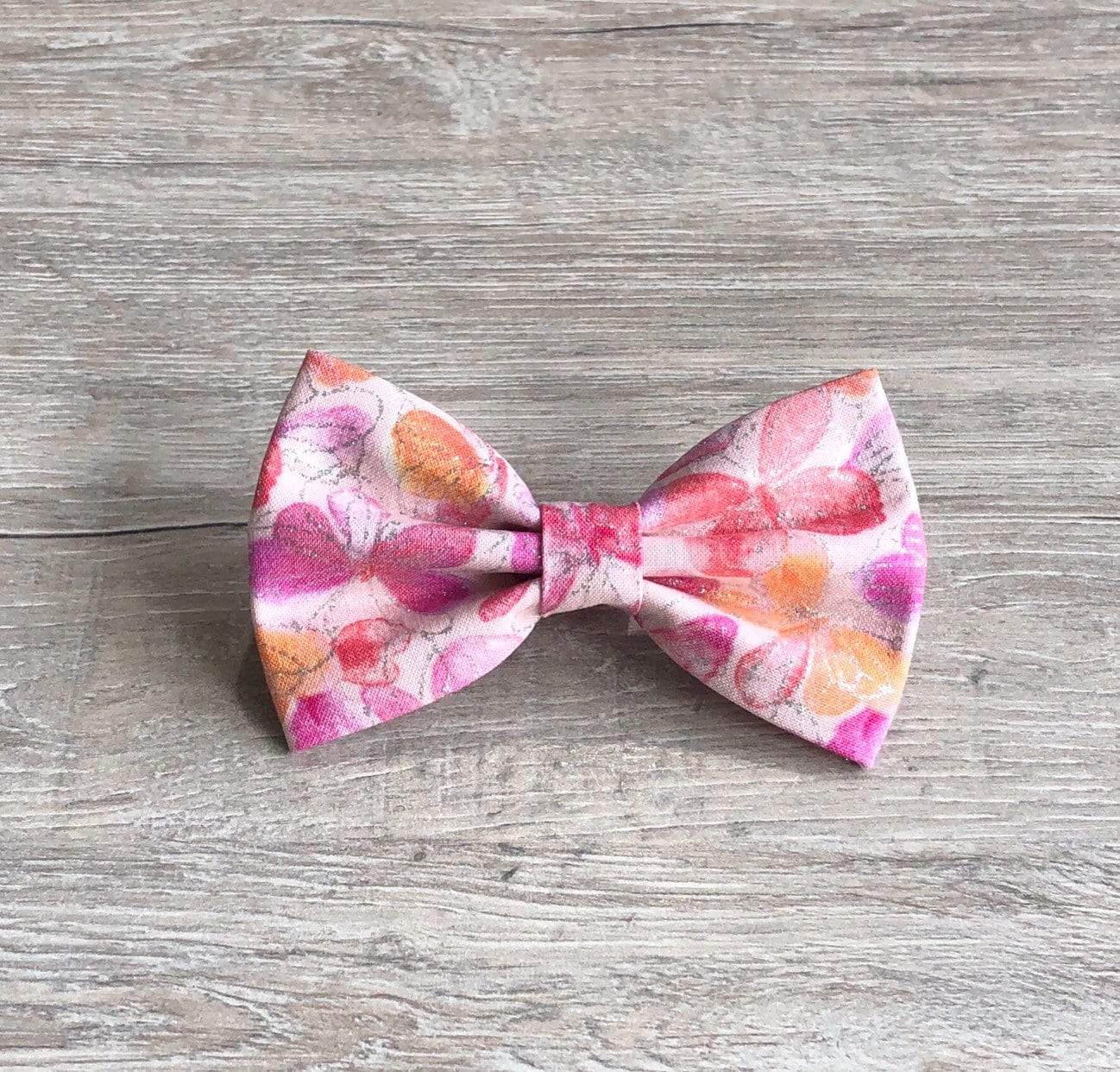 Butterfly Glitter Dog Bowtie, Pink Floral Pet Collar Accessory