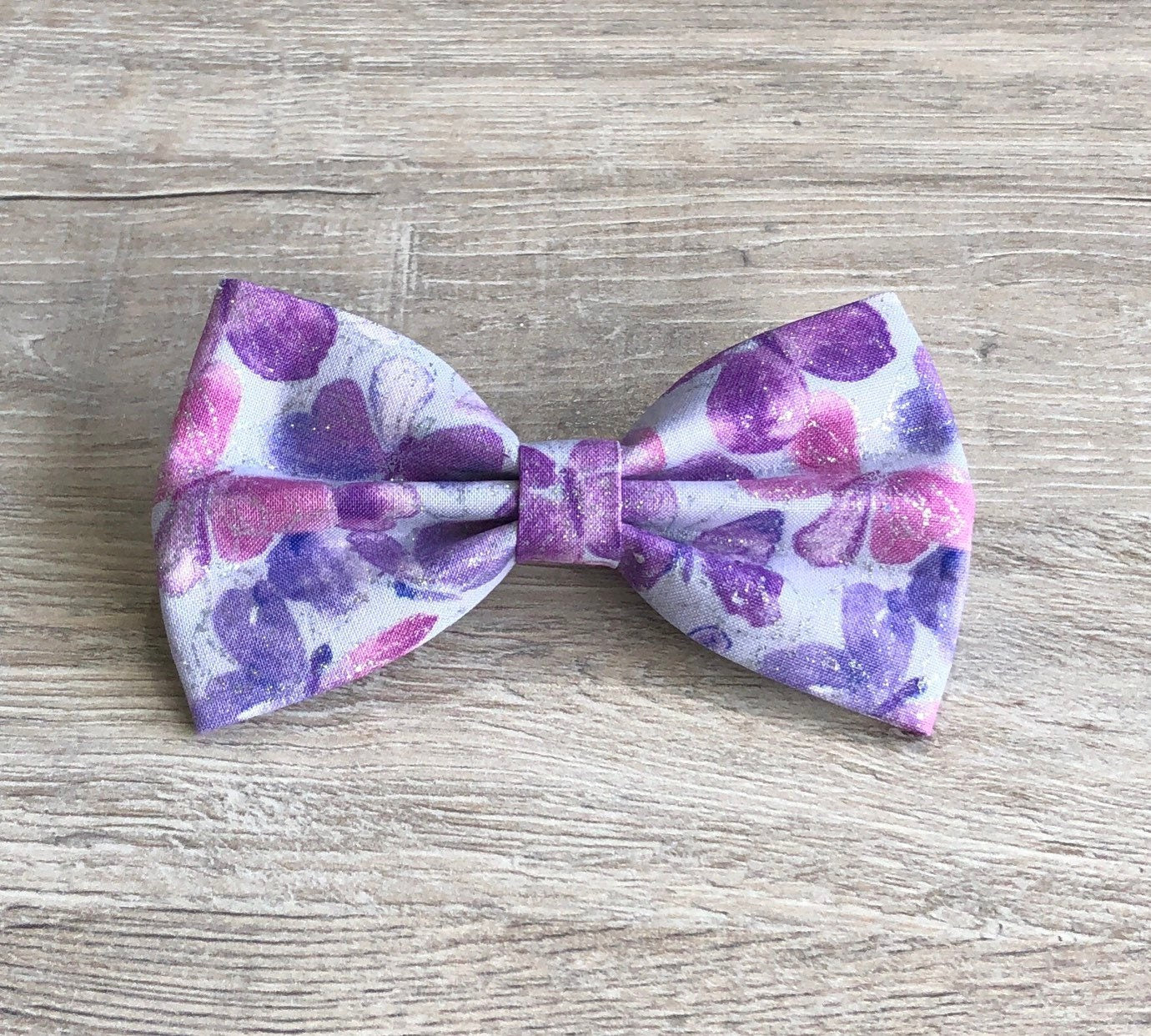 Butterflies Glitter Purple Dog Bowtie