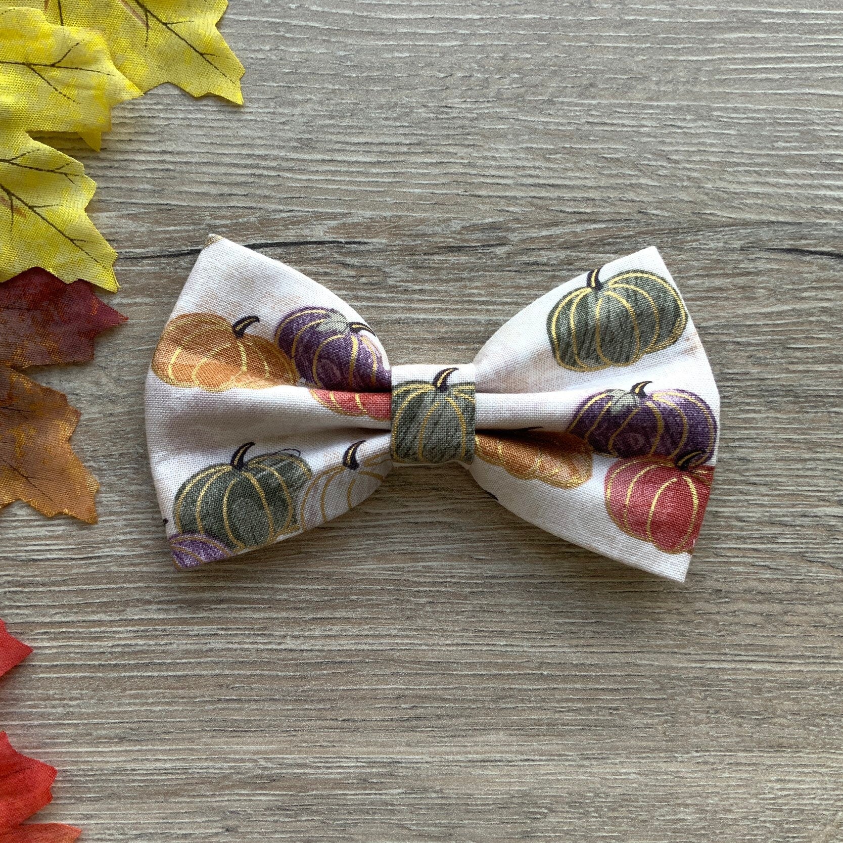 Pumpkin Dog Bowtie, Fall Pet Collar Accessory