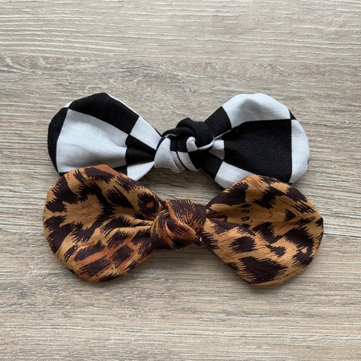 Checkered & Leopard Dog Bow Clip, Handmade Cotton Hair Accessory