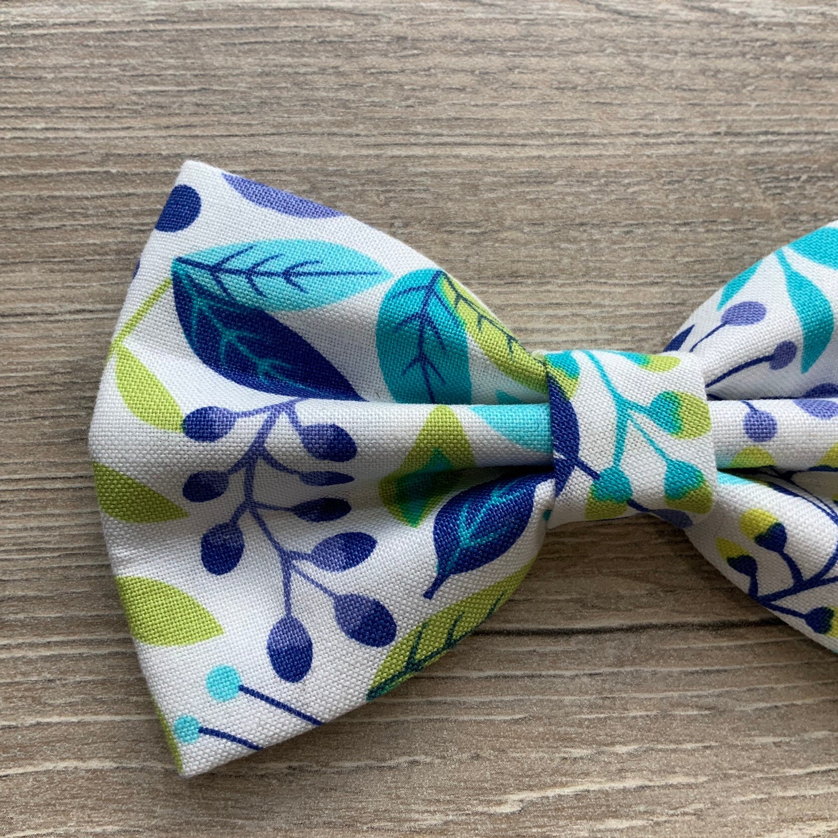 Blue Leaf Dog Bowtie, Floral Pet Collar Accessory