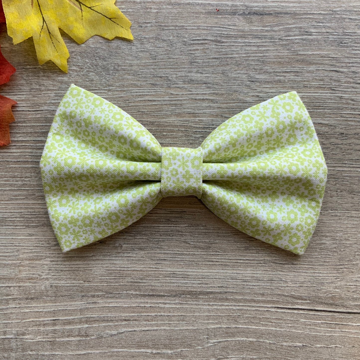 Light Green Floral Dog Bowtie, Pet Collar Accessory