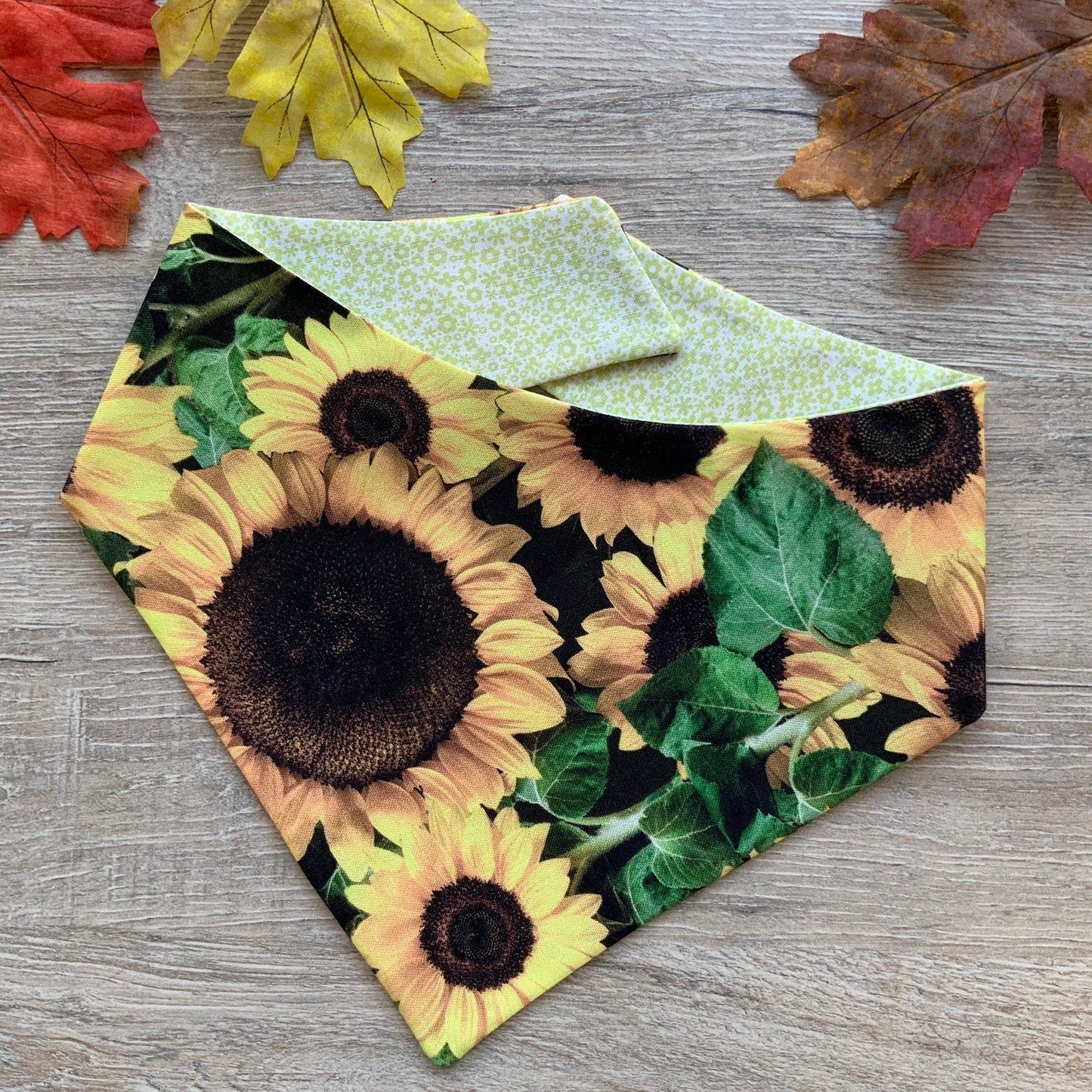 Sunflower Dog Bandana, Reversible Pet Scarf, Snap or Tie