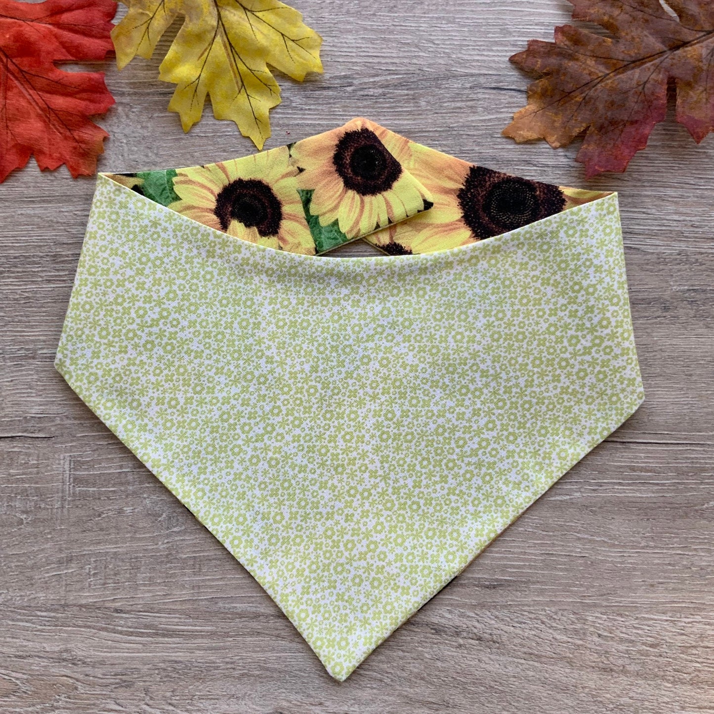 Sunflower Dog Bandana, Reversible Pet Scarf, Snap or Tie