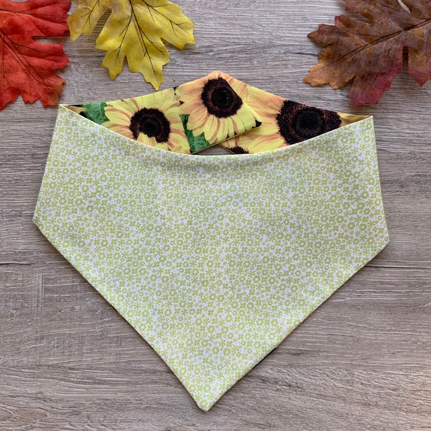 Sunflower Dog Bandana, Reversible Pet Scarf, Snap or Tie