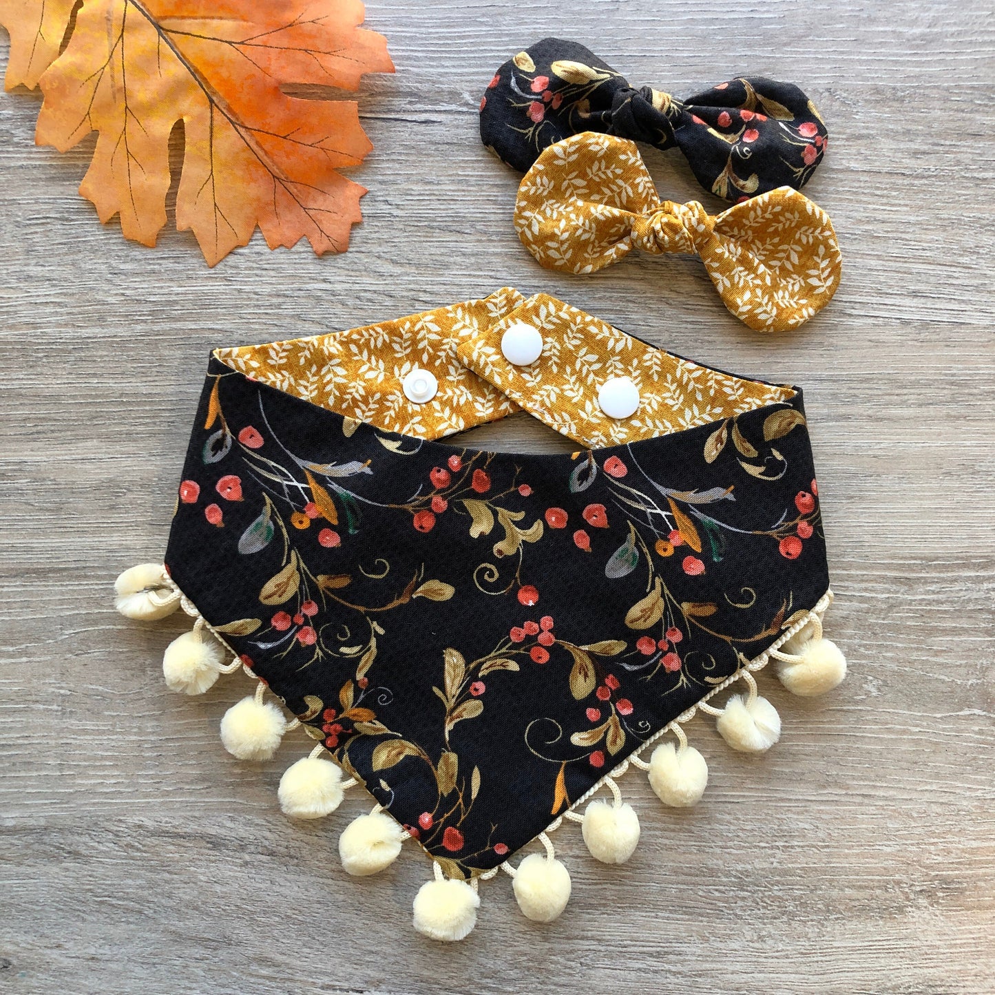 Fall Floral Dog Bow Clip, Mustard & Harvest Colors