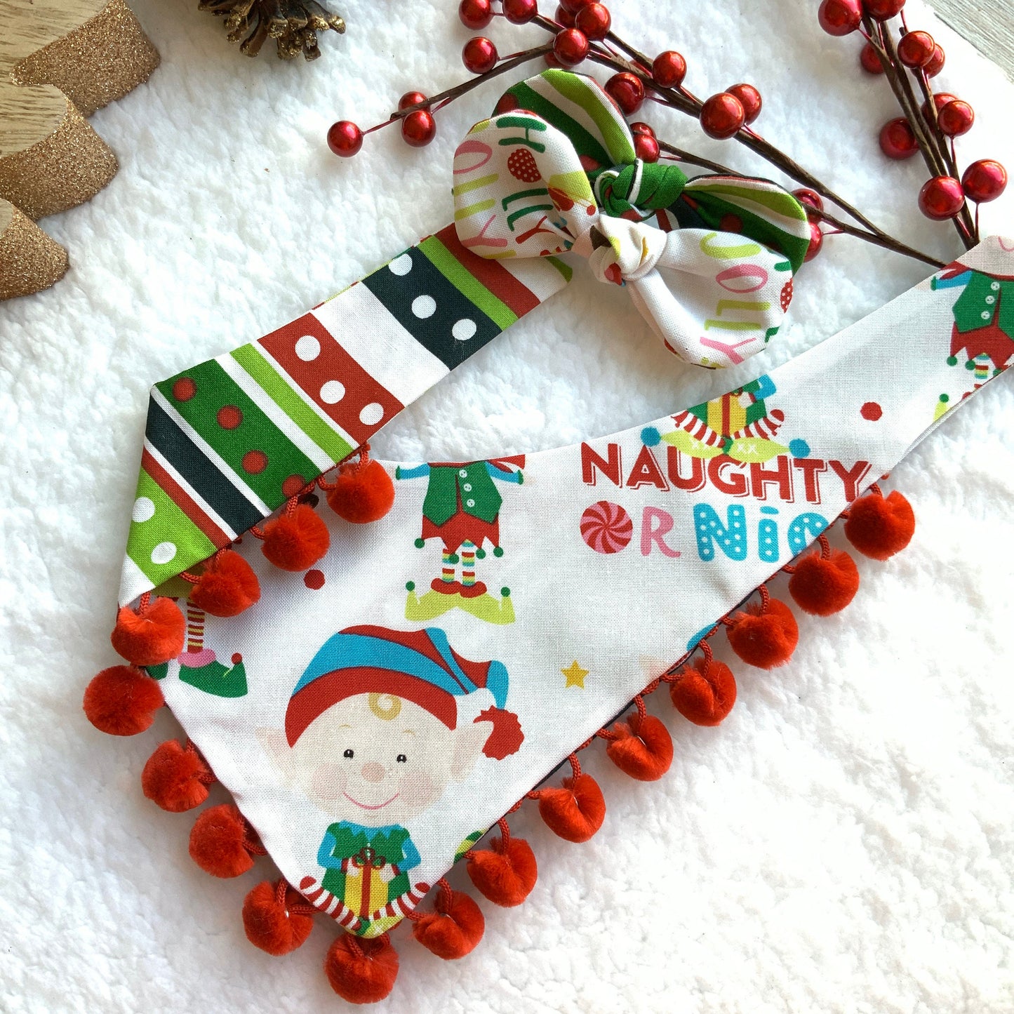 Christmas Dog Hair Bow Clip, Holiday Cotton Bow
