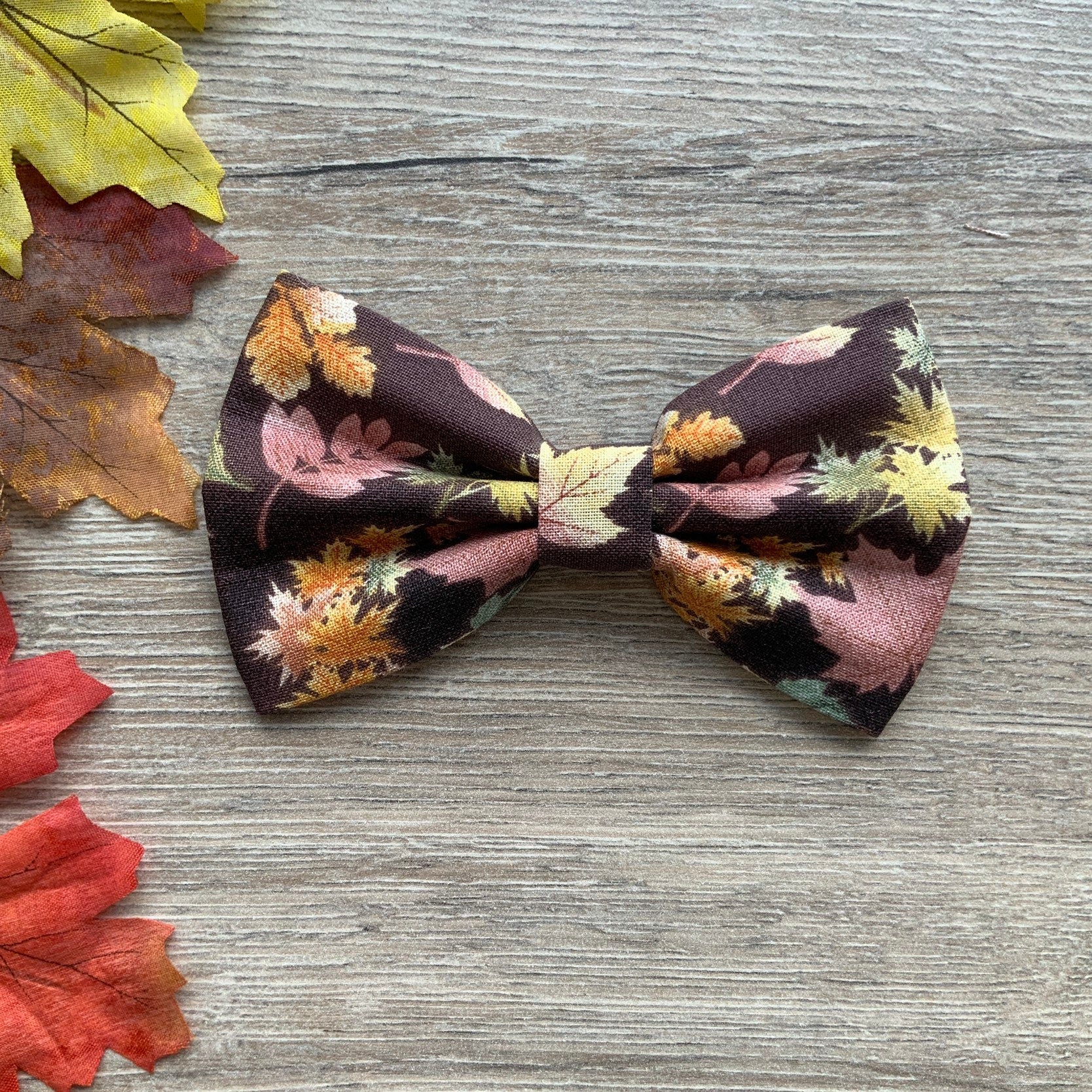 Maroon Fall Floral Dog Bowtie, Pet Collar Accessory