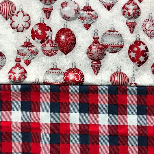New! Christmas Dog Bandana, Christmas Ornaments, Plaid bandana, reversible bandana, pompom bandana, pet bandana,