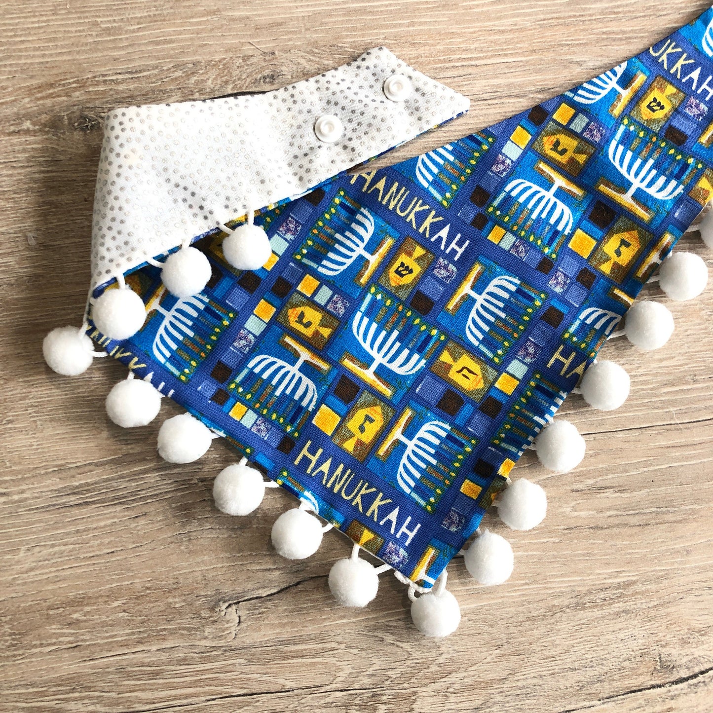 New! Hanukkah Dog Bandana, Blue, Reversible dog Bandana, dog bandana, puppy dog bandana, over the collar, tie on bandana