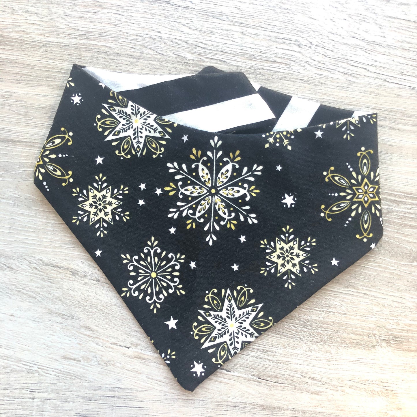 Holiday Snowflake Star Dog Bandana, Reversible Pet Scarf with Pompom