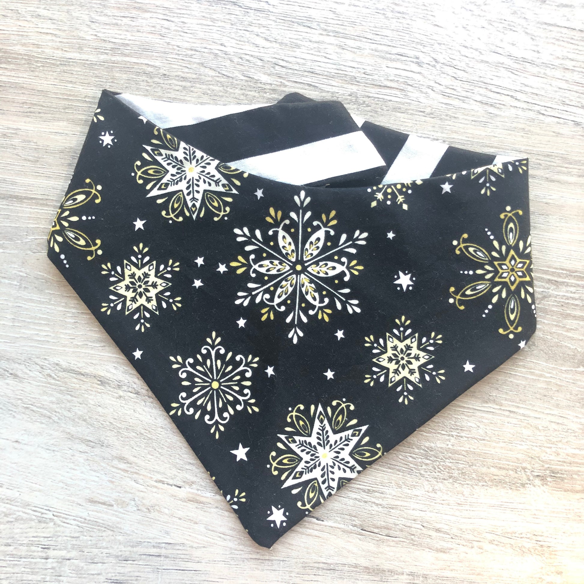 Holiday Snowflake Star Dog Bandana, Reversible Pet Scarf with Pompom