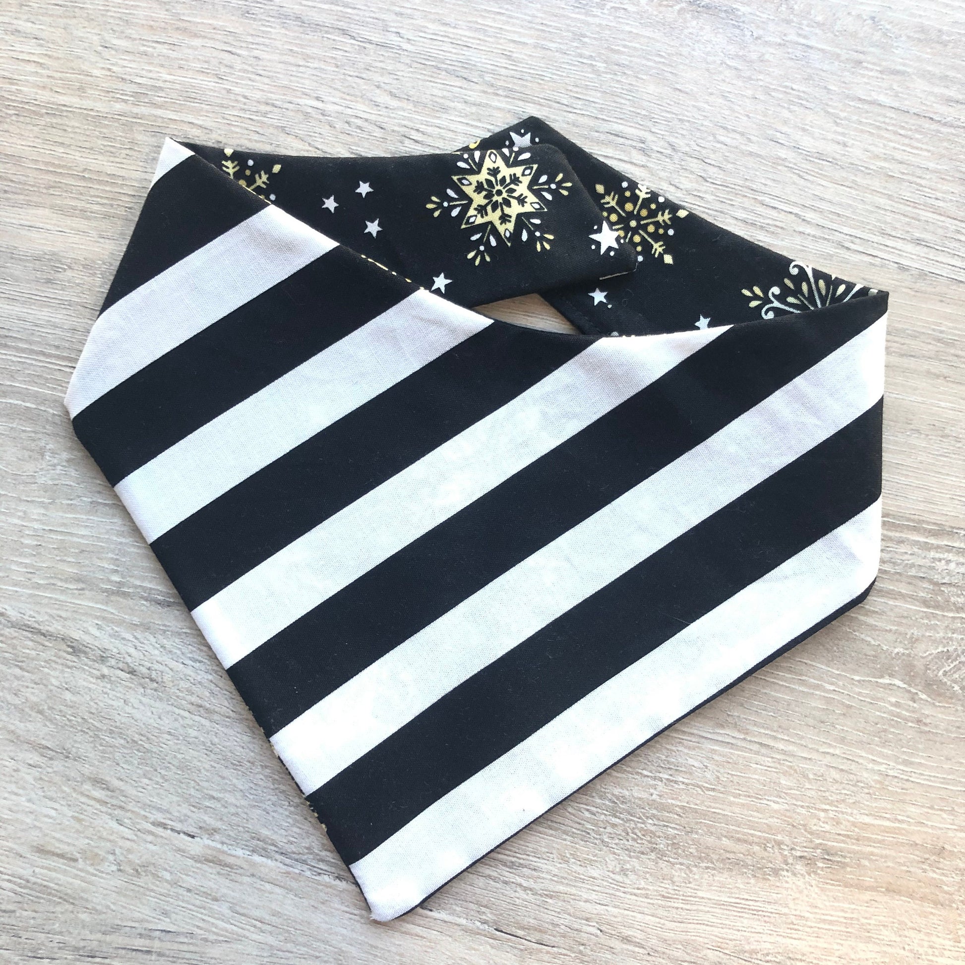 Holiday Snowflake Star Dog Bandana, Reversible Pet Scarf with Pompom