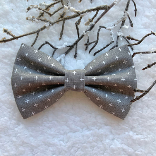 Christmas Dog Bowtie, Gray Pet Bow Tie with Crosses
