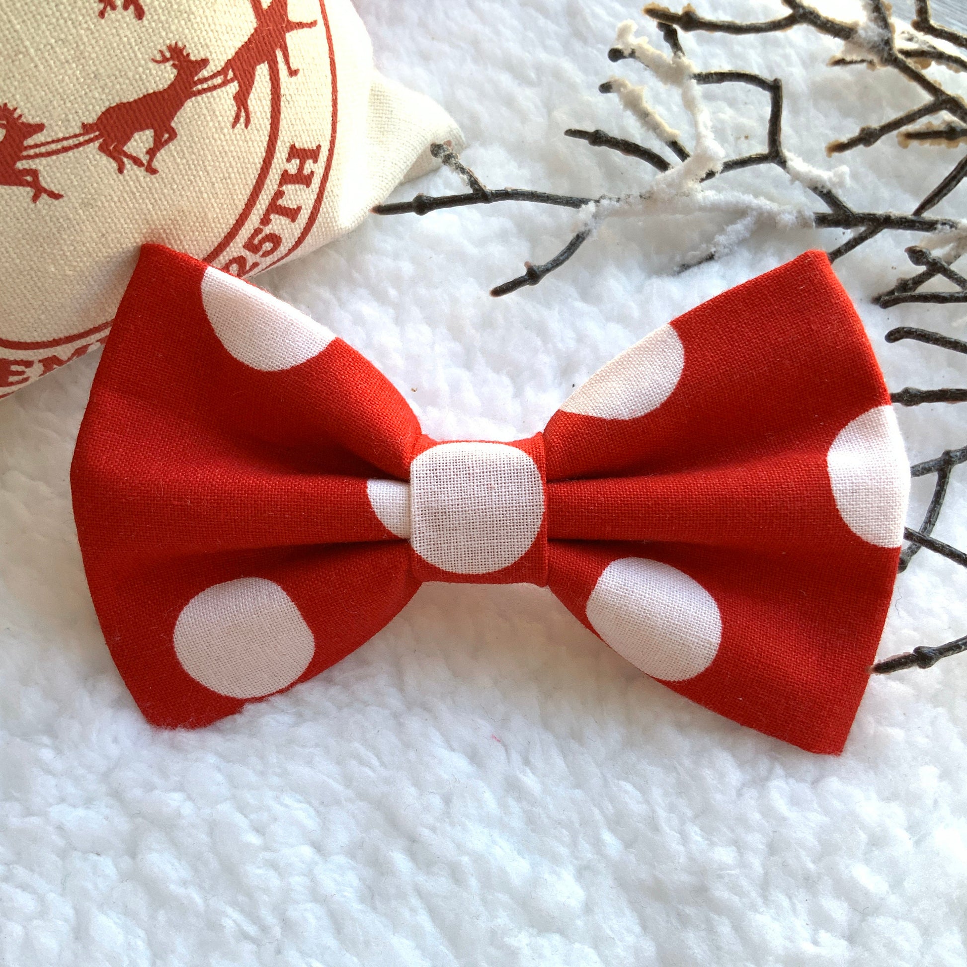 Christmas dog bowtie, Red Polka Dot bow tie Xmas bOwtie