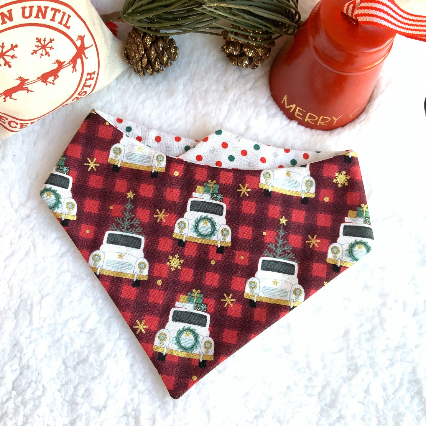Christmas Dog Bandana, Red truck, White Truck