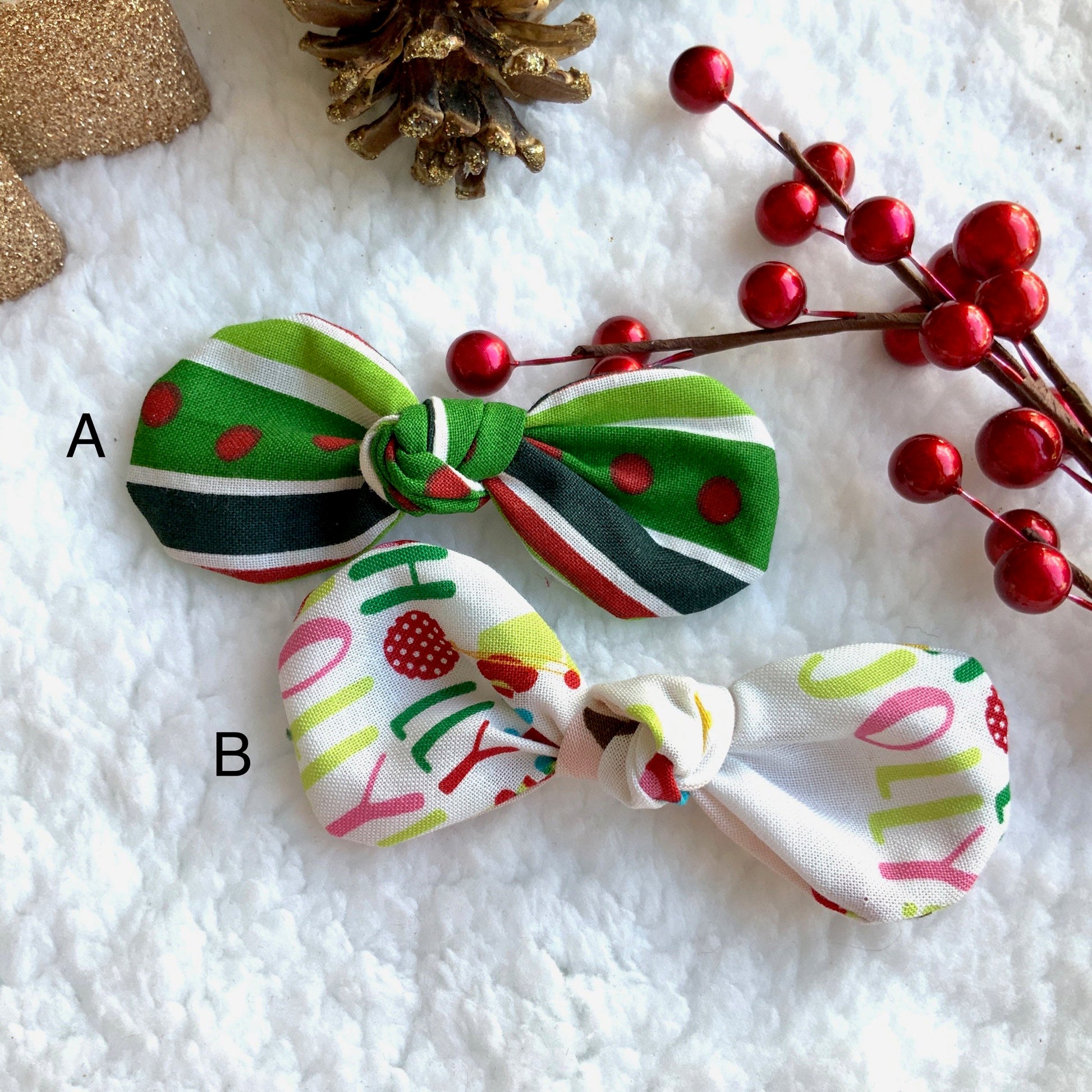 Christmas Dog Hair Bow Clip, Holiday Cotton Bow