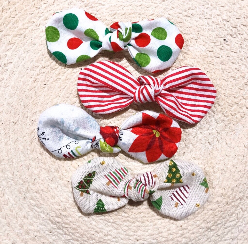 Christmas Dog Bow Clip, Holiday Cotton Hair Accessory