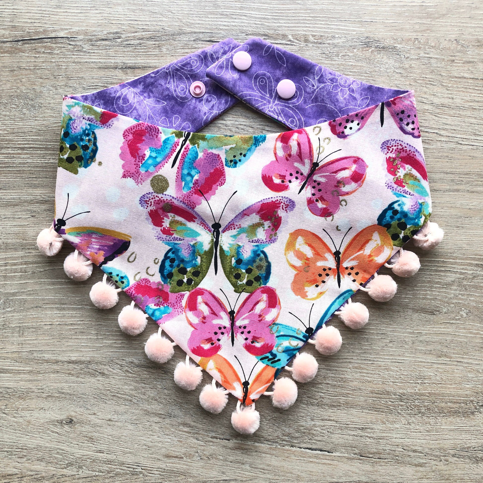 Butterfly Dog Bandana, Reversible Snap Pet Scarf