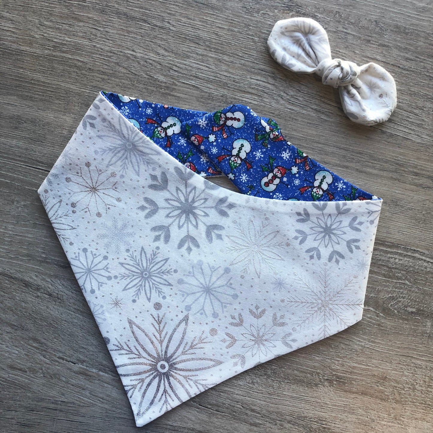 Christmas Dog Bandana, Tiny snowman snowflake