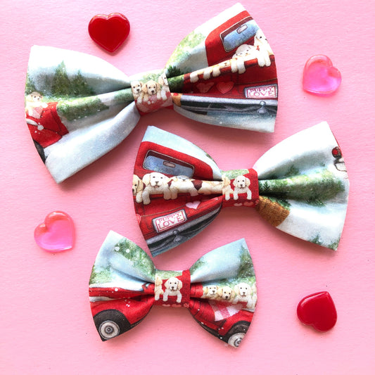 Valentine's Dog Bowtie, Puppy Love, Handmade Pet Collar Accessory