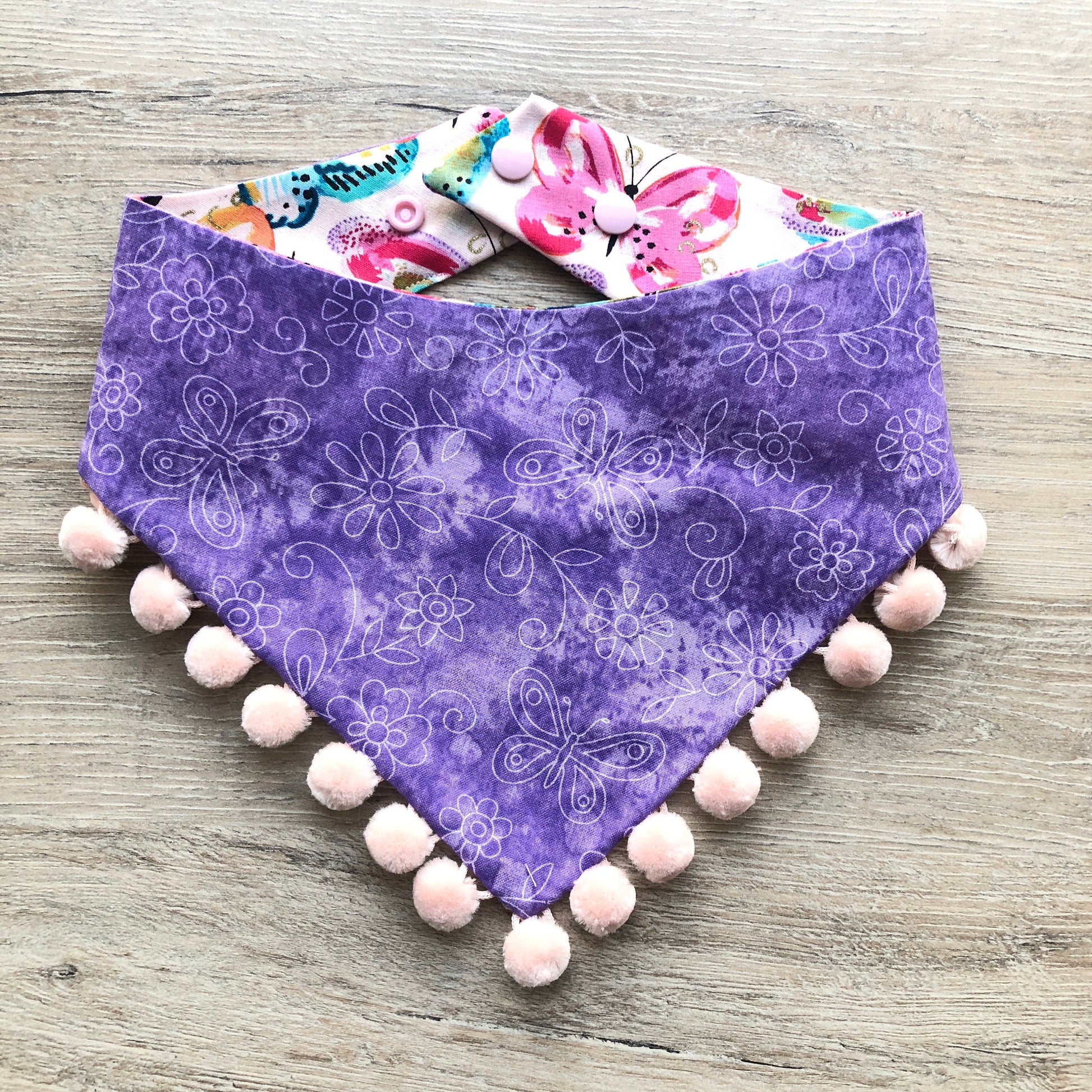 Butterfly Dog Bandana, Reversible Snap Pet Scarf