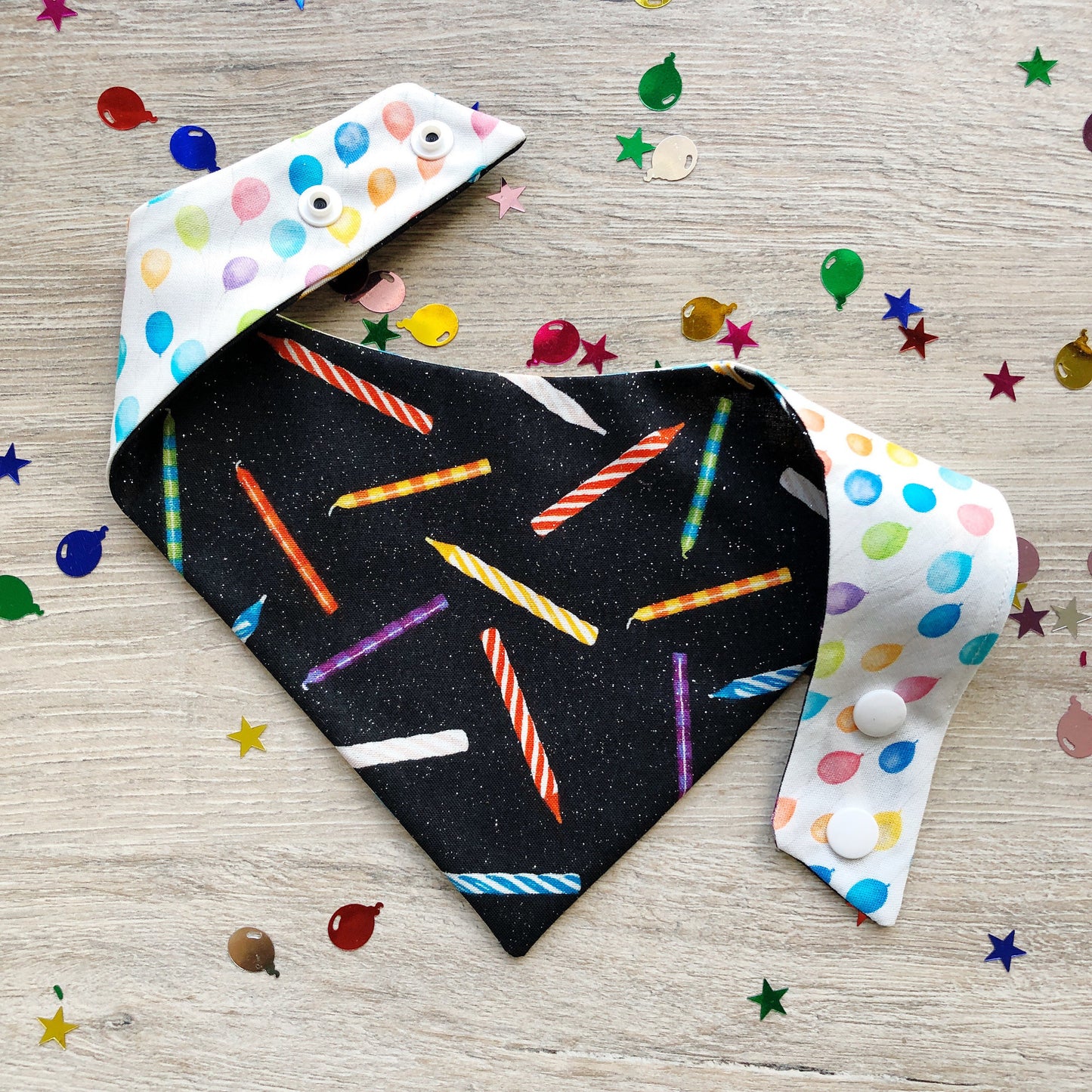 Birthday Dog Bandana, Candle Lights, Balloons, Snap-On or Tie-On