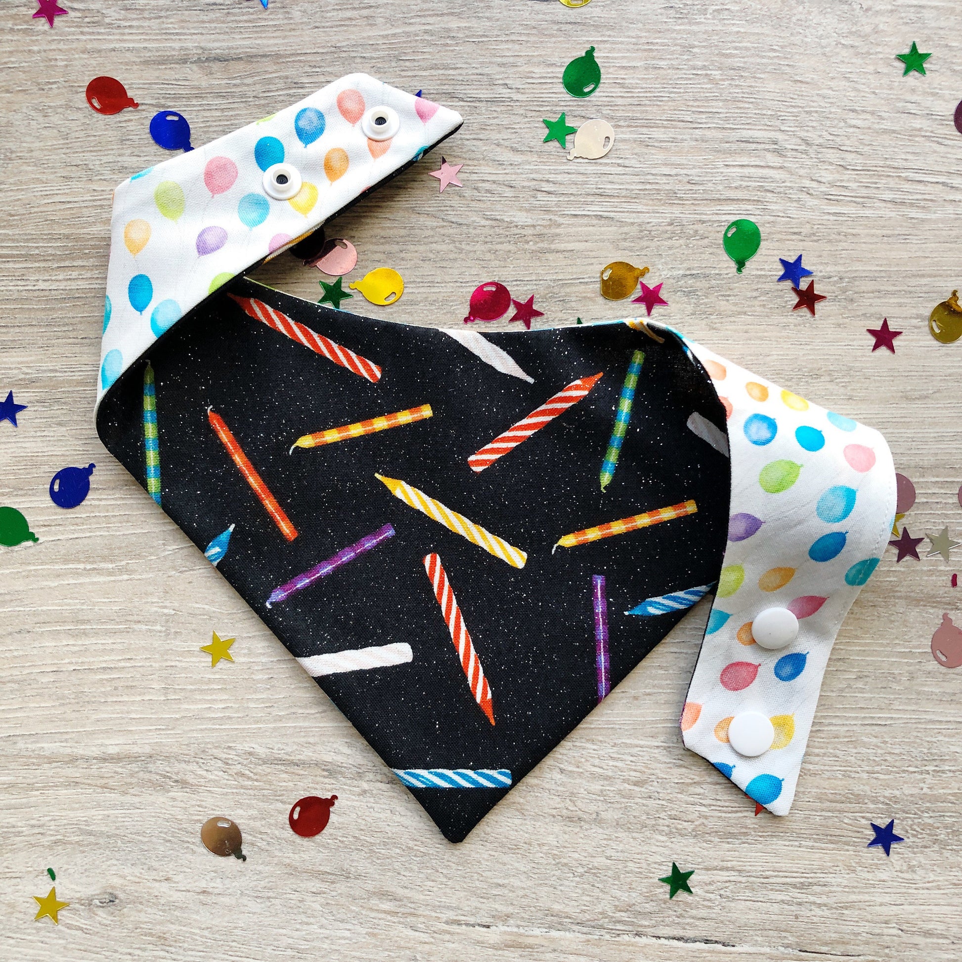 Birthday Dog Bandana, Candle Lights, Balloons, Snap-On or Tie-On