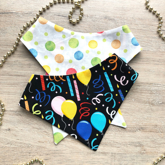 New! Happy Birthday Dog Bandana, Pet Scarf, snaps on, tie on, Season bandana, spring bandana, pom pom bandana, pet bandana