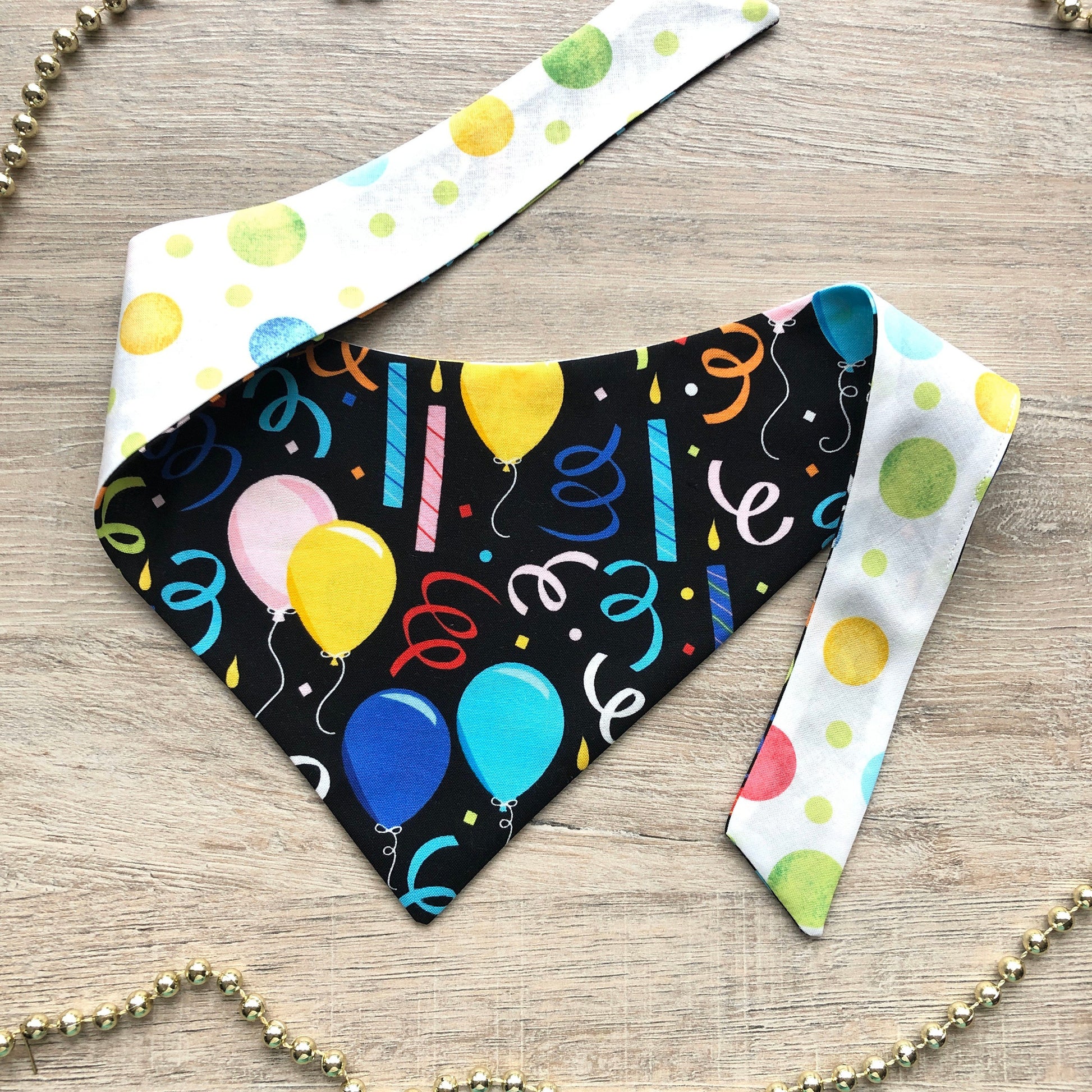 New! Happy Birthday Dog Bandana, Pet Scarf, snaps on, tie on, Season bandana, spring bandana, pom pom bandana, pet bandana