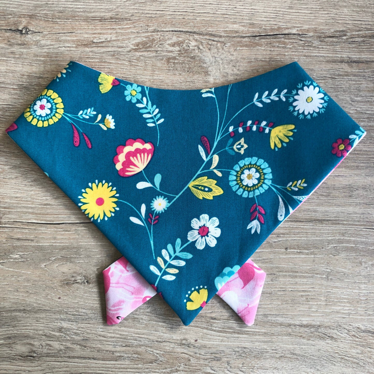 Pink Flamingo Floral Dog Bandana, Reversible Over-the-Collar