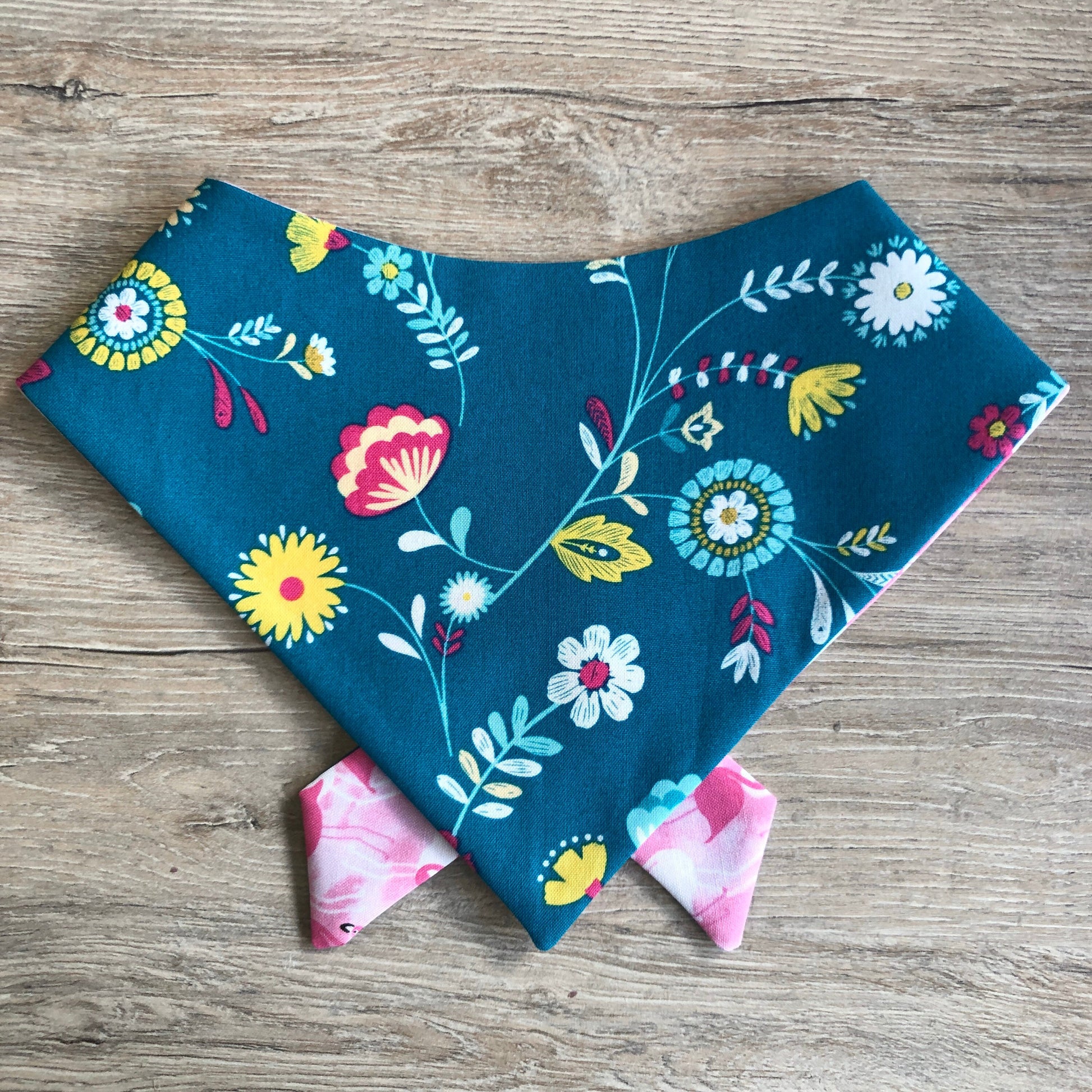 Pink Flamingo Floral Dog Bandana, Reversible Over-the-Collar