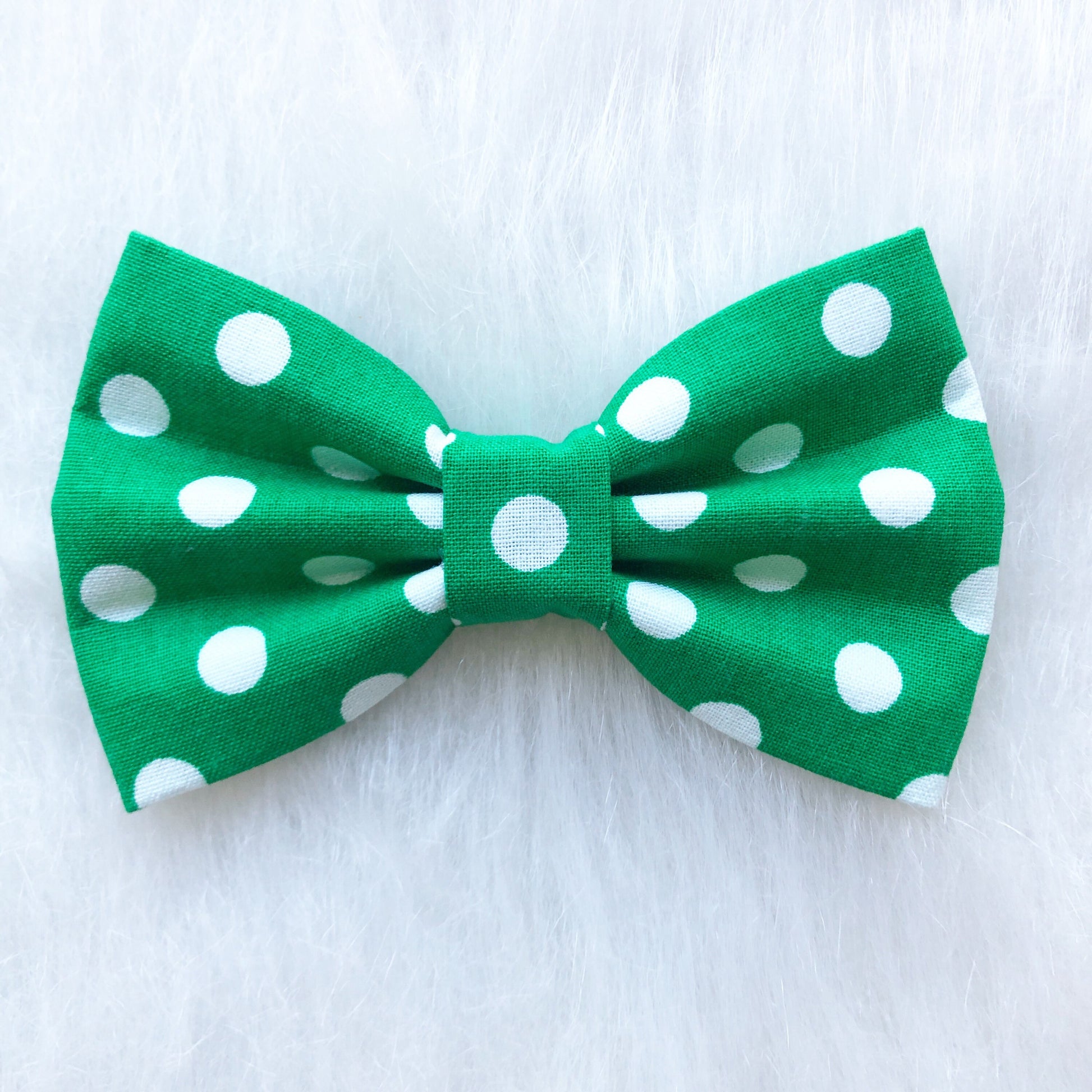Green Polka Dot Dog Bow Tie, Handmade Cotton Pet Collar Accessory