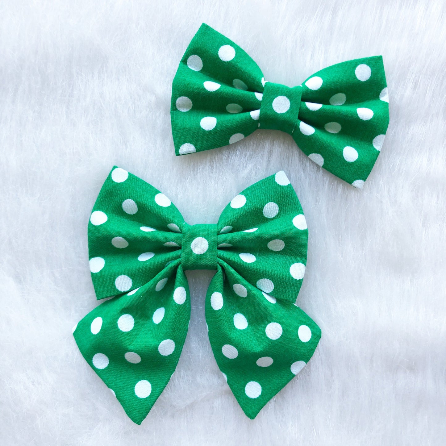 Green Polka Dot Dog Bow Tie, Handmade Cotton Pet Collar Accessory