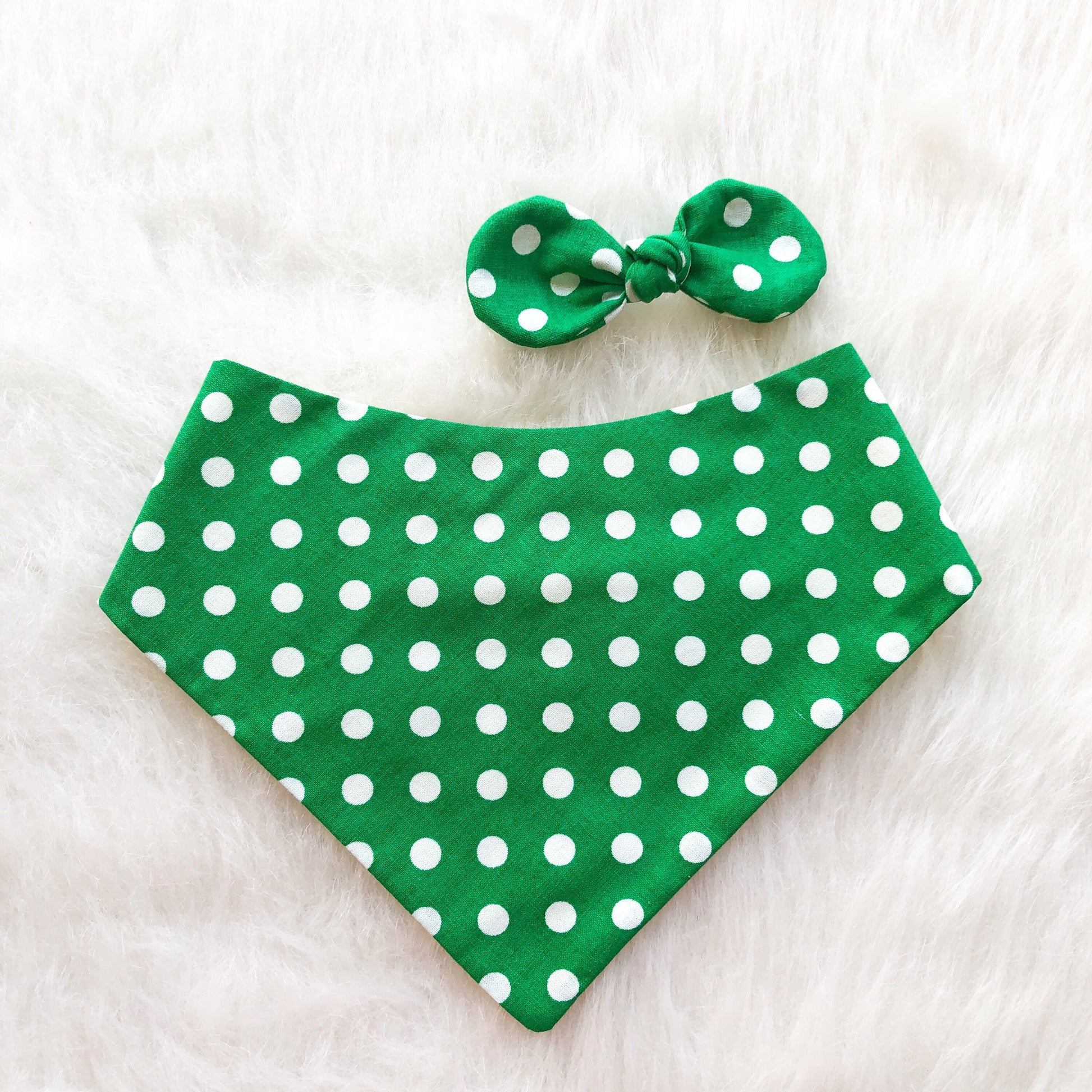 Green and Yellow Polka dot Dog Bandana