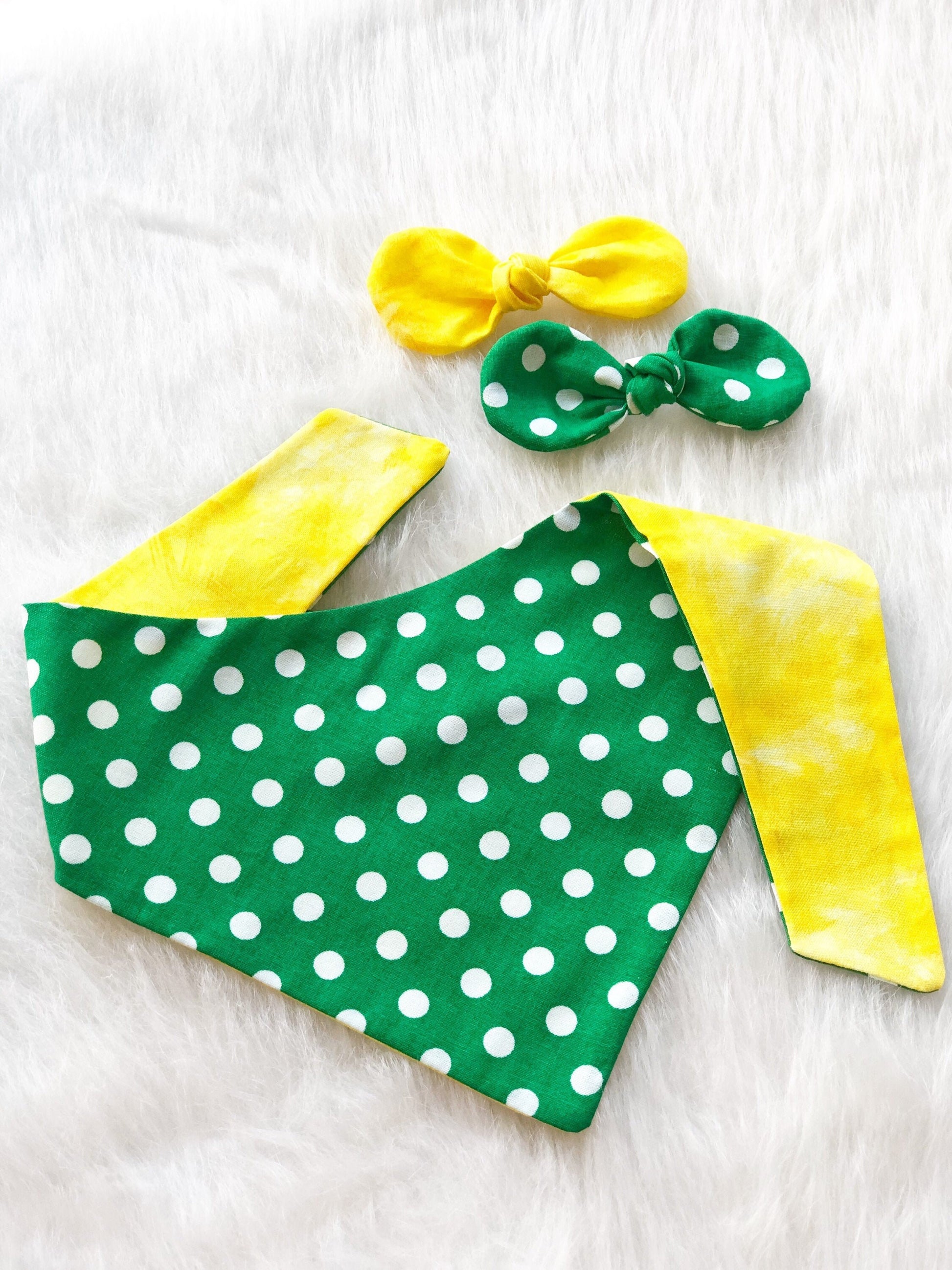 Green and Yellow Polka dot Dog Bandana