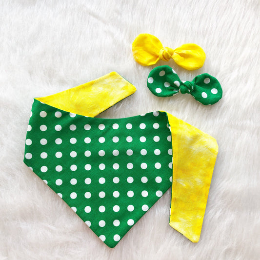 Green and Yellow Polka dot Dog Bandana