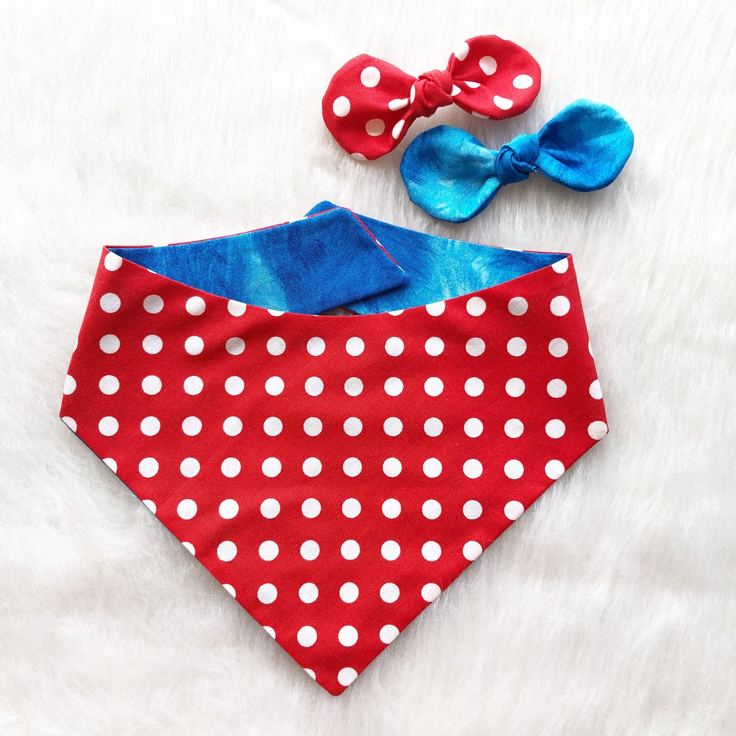 Blue and Red Polka Dot Dog Bandana