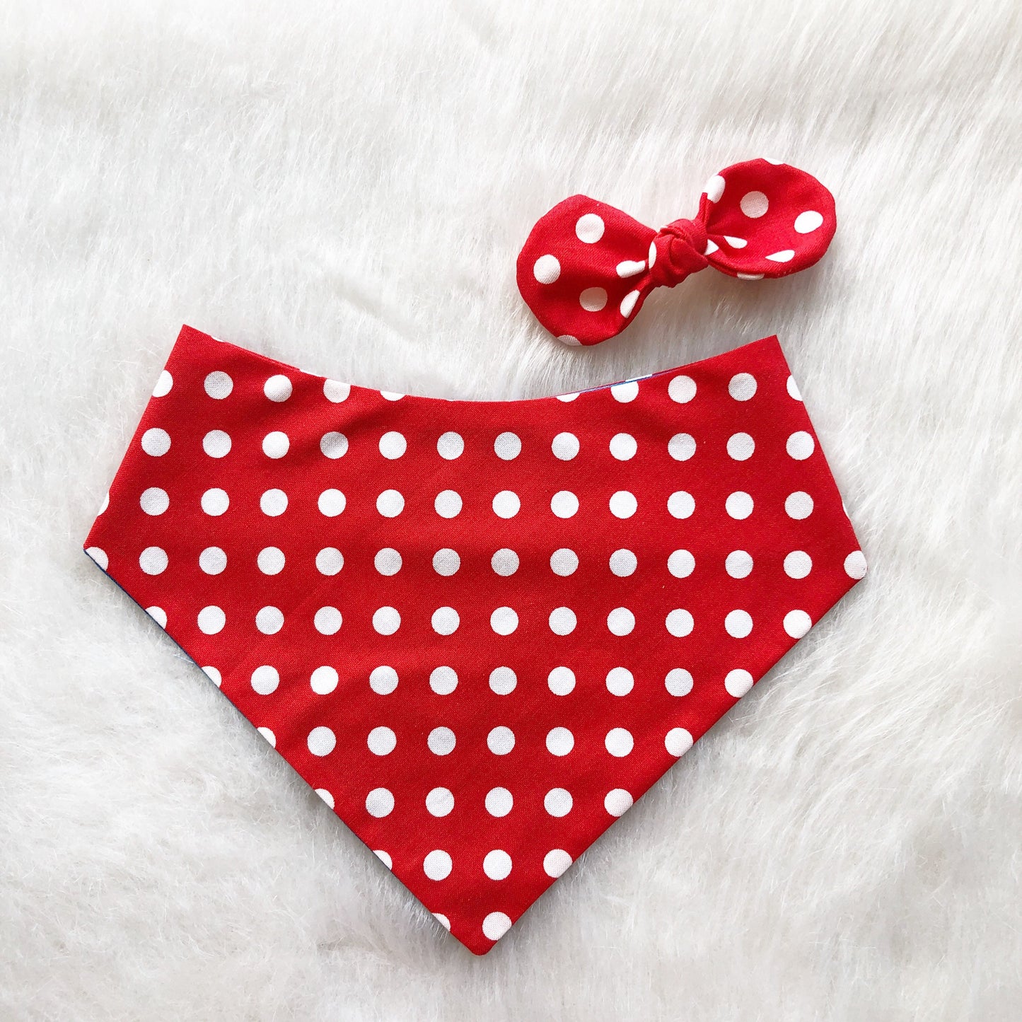 Blue and Red Polka Dot Dog Bandana