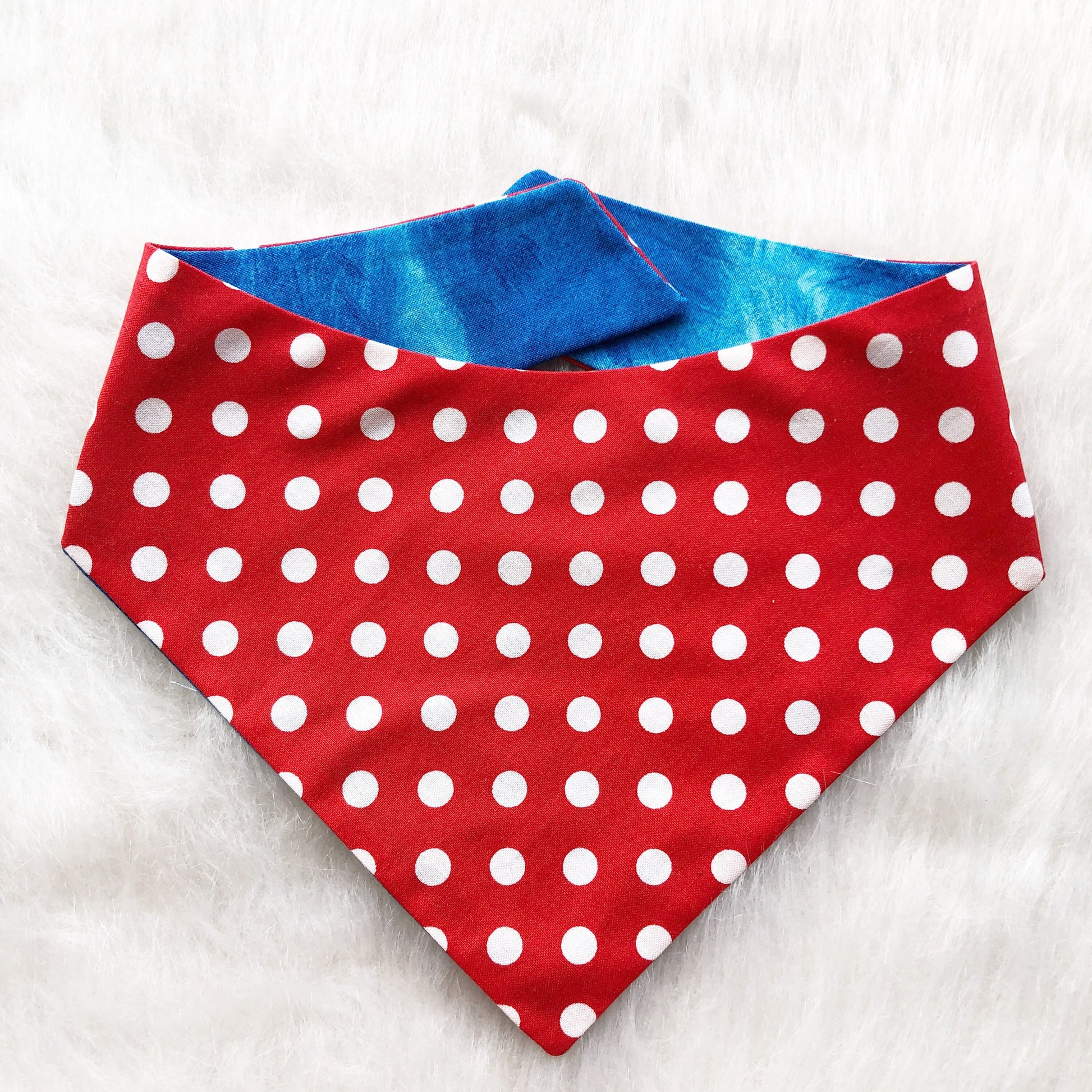 Blue and Red Polka Dot Dog Bandana