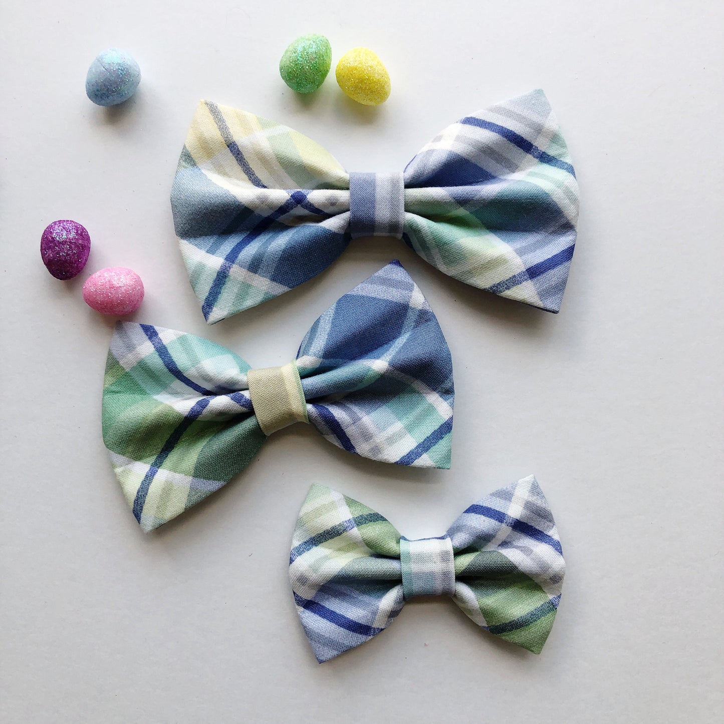 Easter dog bowtie, Pastel blue plaid,