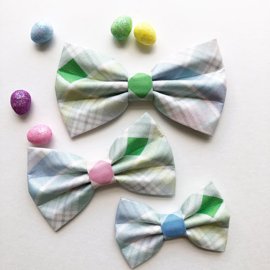 Pastel Plaid Dog Bowtie, Spring Pet Collar Accessory