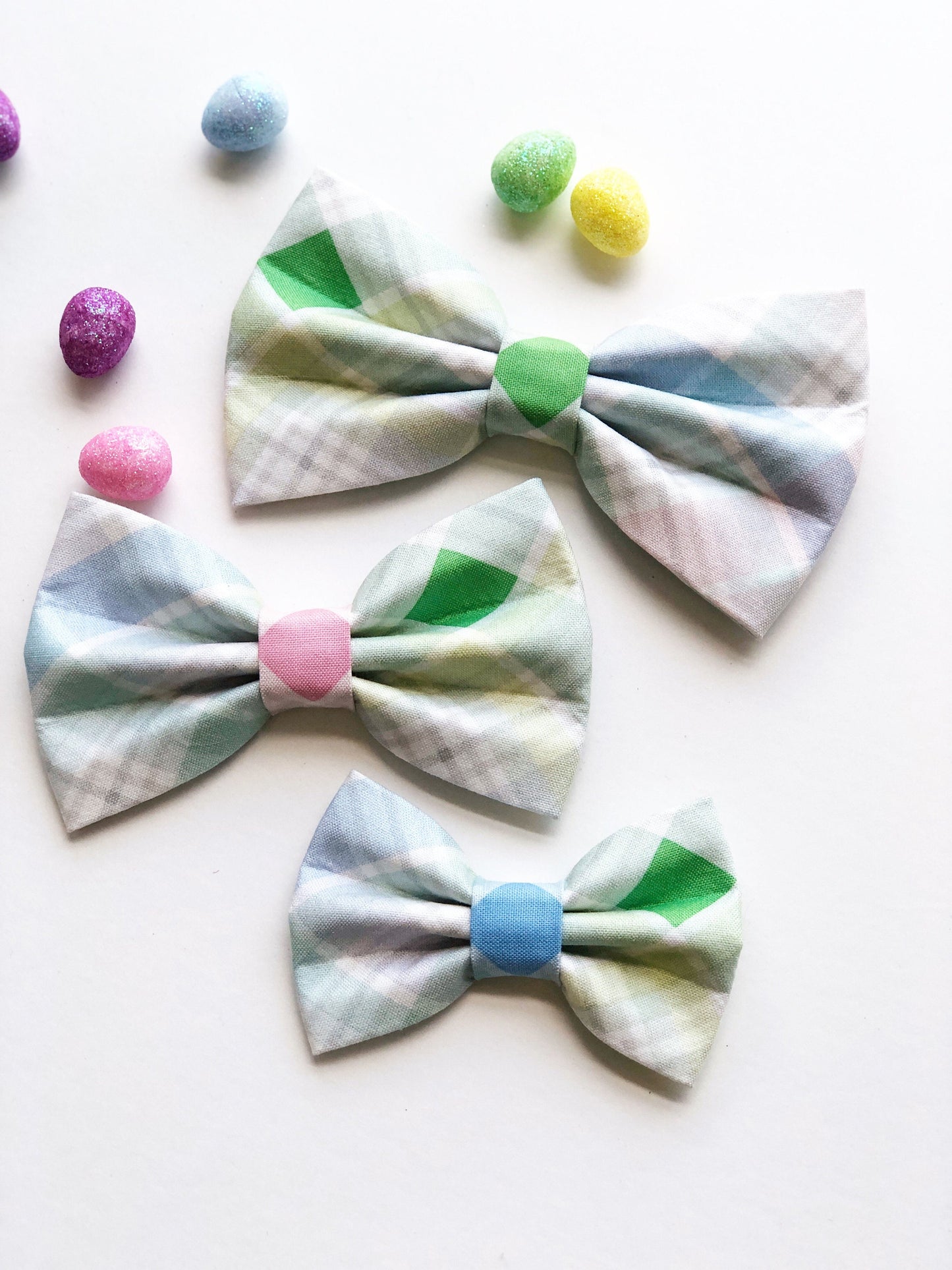 Pastel Plaid Dog Bowtie, Spring Pet Collar Accessory