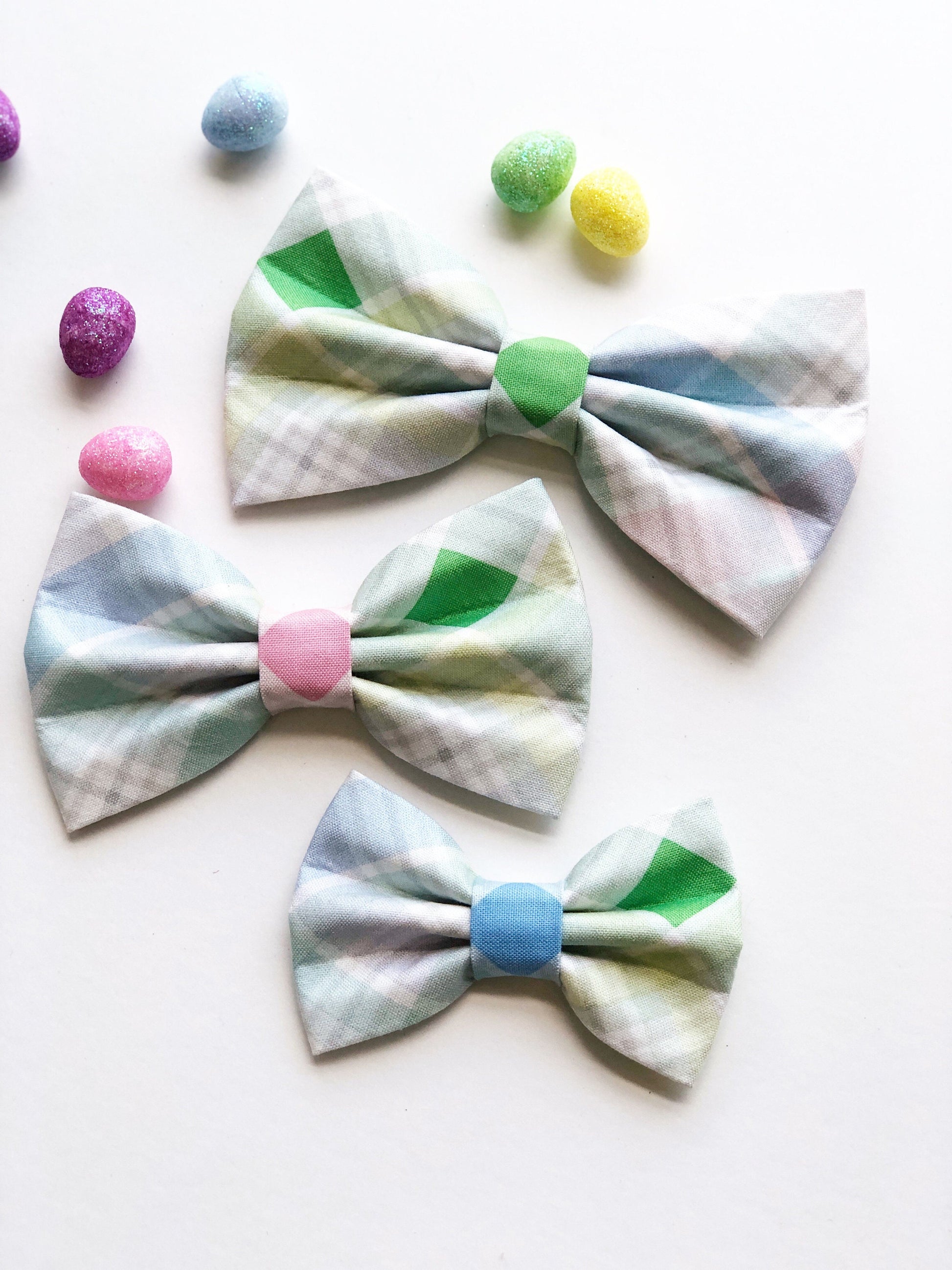 Pastel Plaid Dog Bowtie, Spring Pet Collar Accessory